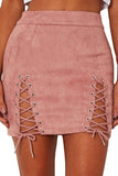 Meyeeka Womens Sexy High Waist Lace up Bodycon Faux Suede Split Tight Mini Skirt