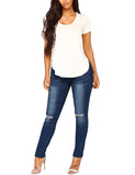 ACKKIA Women's Elastic Waist Skinny Stretch Ripped Distressed Denim Jeans Pants