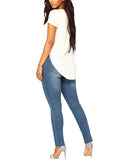 ACKKIA Women's Elastic Waist Skinny Stretch Ripped Distressed Denim Jeans Pants