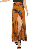 BerryGo Women's Boho Button Front Floral Print Beach Long Maxi Skirt