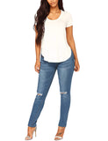 ACKKIA Women's Elastic Waist Skinny Stretch Ripped Distressed Denim Jeans Pants