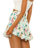 Season 4 Women's Dot Floral Print Ruffle Mini Skirt High Waist A line Skirts with Tassels