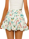 Season 4 Women's Dot Floral Print Ruffle Mini Skirt High Waist A line Skirts with Tassels