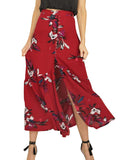 BerryGo Women's Boho Button Front Floral Print Beach Long Maxi Skirt