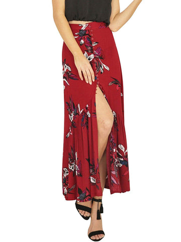 BerryGo Women's Boho Button Front Floral Print Beach Long Maxi Skirt