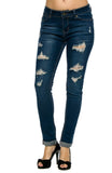 Wax Denim Women's Juniors Distressed Slim Fit Stretchy Skinny Jeans