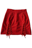 Meyeeka Womens Sexy High Waist Lace up Bodycon Faux Suede Split Tight Mini Skirt