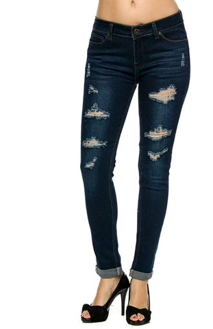 Wax Denim Women's Juniors Distressed Slim Fit Stretchy Skinny Jeans