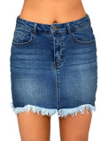 luvamia Women's Casual Mid Waisted Washed Frayed Pockets Denim Jean Short Skirt