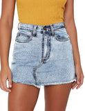 just quella Women's High Waisted Jean Skirt Fringed Slim Fit Denim Mini Skirt