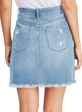 luvamia Women's Casual Mid Waisted Washed Frayed Pockets Denim Jean Short Skirt