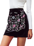 BerryGo Women's High Waist Embroidered Mini Skirt Boho Floral Pencil Skirt