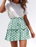 Relipop Women's Flared Short Skirt Polka Dot Pleated Mini Skater Skirt with Drawstring