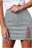 Meyeeka Womens Sexy High Waist Lace up Bodycon Faux Suede Split Tight Mini Skirt