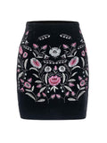 BerryGo Women's High Waist Embroidered Mini Skirt Boho Floral Pencil Skirt