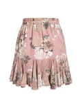 Season 4 Women's Dot Floral Print Ruffle Mini Skirt High Waist A line Skirts with Tassels
