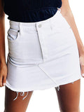 just quella Women's High Waisted Jean Skirt Fringed Slim Fit Denim Mini Skirt
