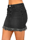 luvamia Women's Casual Mid Waisted Washed Frayed Pockets Denim Jean Short Skirt