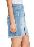 luvamia Women's Casual Mid Waisted Washed Frayed Pockets Denim Jean Short Skirt