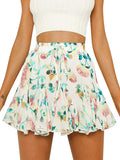 Season 4 Women's Dot Floral Print Ruffle Mini Skirt High Waist A line Skirts with Tassels