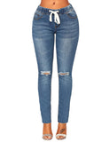 ACKKIA Women's Elastic Waist Skinny Stretch Ripped Distressed Denim Jeans Pants