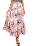 BerryGo Women's Boho Button Front Floral Print Beach Long Maxi Skirt