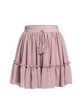 Season 4 Women's Dot Floral Print Ruffle Mini Skirt High Waist A line Skirts with Tassels