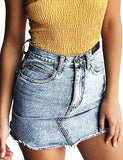 just quella Women's High Waisted Jean Skirt Fringed Slim Fit Denim Mini Skirt