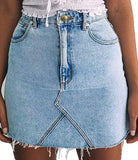 just quella Women's High Waisted Jean Skirt Fringed Slim Fit Denim Mini Skirt