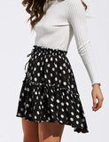 Relipop Women's Flared Short Skirt Polka Dot Pleated Mini Skater Skirt with Drawstring