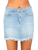 luvamia Women's Casual Mid Waisted Washed Frayed Pockets Denim Jean Short Skirt