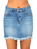 luvamia Women's Casual Mid Waisted Washed Frayed Pockets Denim Jean Short Skirt