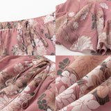 Season 4 Women's Dot Floral Print Ruffle Mini Skirt High Waist A line Skirts with Tassels