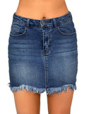 luvamia Women's Casual Mid Waisted Washed Frayed Pockets Denim Jean Short Skirt