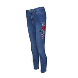 Rose Embroidery Women Skinny Jeans