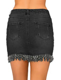 luvamia Women's Casual Mid Waisted Washed Frayed Pockets Denim Jean Short Skirt