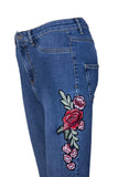 Rose Embroidery Women Skinny Jeans