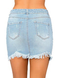 luvamia Women's Casual Mid Waisted Washed Frayed Pockets Denim Jean Short Skirt