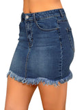 luvamia Women's Casual Mid Waisted Washed Frayed Pockets Denim Jean Short Skirt