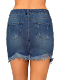 luvamia Women's Casual Mid Waisted Washed Frayed Pockets Denim Jean Short Skirt
