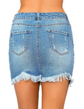 luvamia Women's Casual Mid Waisted Washed Frayed Pockets Denim Jean Short Skirt