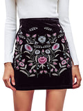 BerryGo Women's High Waist Embroidered Mini Skirt Boho Floral Pencil Skirt