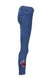 Rose Embroidery Women Skinny Jeans