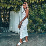NODELAY 2018 New Women Knitting Bikini Cover up Low cut Beachwear Pareo Sexy Beach Cover-up Hollow out Long Beach Dress White