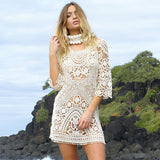 Sexy Beach Cover Up Knit Backless Bikini Cover Ups Beachwear Women Swimwear Dress Ladies Beach Tunic Saida de Praia C1734