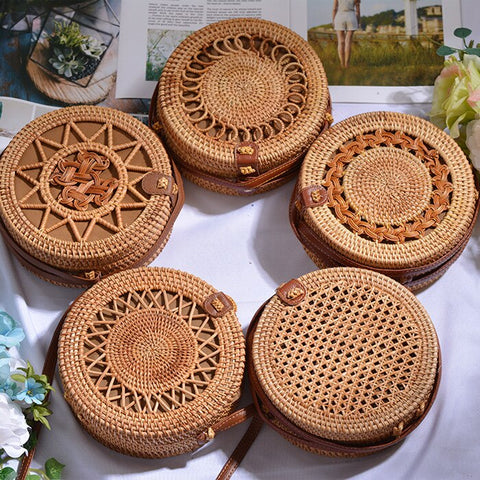 Bali Island Hand Woven Bag Round Bag buckle Rattan  Straw Bags Satchel Wind Bohemia Beach Circle Bag