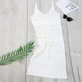 NODELAY 2018 New Women Knitting Bikini Cover up Low cut Beachwear Pareo Sexy Beach Cover-up Hollow out Long Beach Dress White