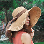 2019 New Wide Brim Summer Hats For Women Vacation Leisure Beach Hat Ribbon Bow Sun Visor Straw Hat Panama Woman's Sun Caps