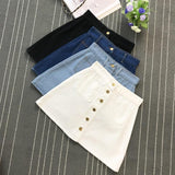 On sale 2019 summer Womens ladies A-line Jeans short Skirt Button High Waist Denim pockets Skirt harajuku mini high quality jean
