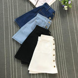 On sale 2019 summer Womens ladies A-line Jeans short Skirt Button High Waist Denim pockets Skirt harajuku mini high quality jean